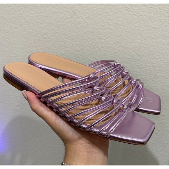 Aeyde Natasha Nappa Metalic Purple Sandals Flats sz 38 - Picture 2 of 8